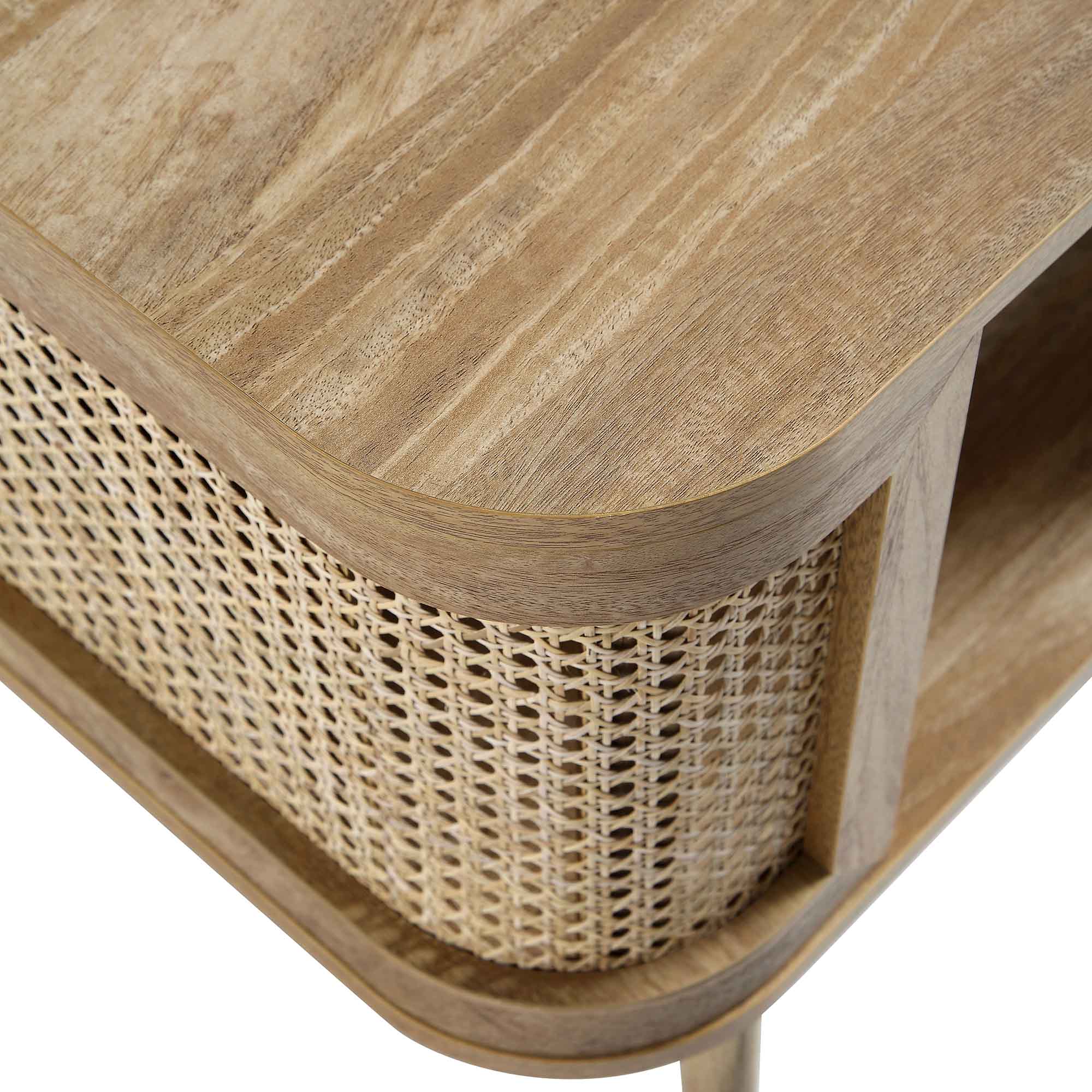 Izzy Curved Rattan Bedside Table, Natural